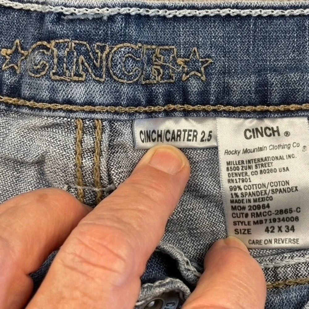 Cinch Carter 2.5 Men's 42x34 Relaxed Straight Leg Jeans Blue Medium Wash